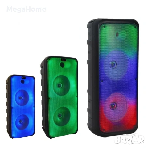 Безжичен преносим високоговорител AY 8801, 2x8 инча, Bluetooth, RGB светлини, 1200W PMPO, снимка 6 - Bluetooth тонколони - 53196397