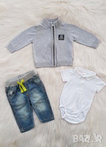Боди риза H&M дънки и жилетка за бебе 1-2 месеца, снимка 5 - Комплекти за бебе - 42480666