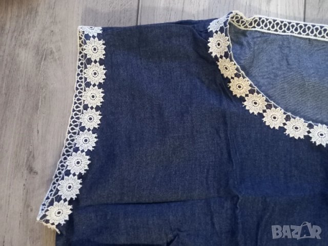 Дънкова рокля с дантела - размер Л, снимка 3 - Рокли - 51158654