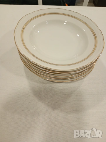 Порцеланови дълбоки чинии с златен кант 6 броя Китка Нови пазар 