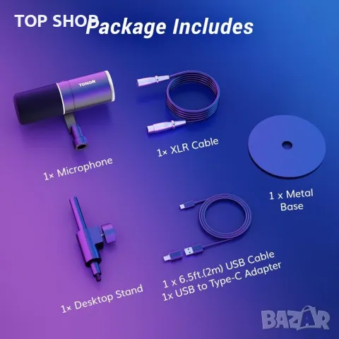 Микрофон за игри TONOR XLR/USB, динамичен микрофон с RGB светлина, снимка 9 - Микрофони - 49965353