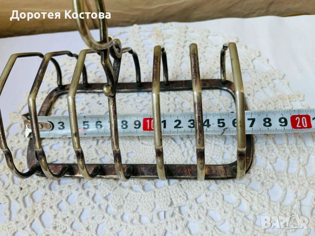 Красива посребрена поставка за 6 филии от Англия, с маркировки, снимка 10 - Антикварни и старинни предмети - 54229530