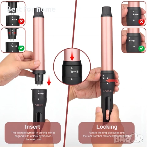 Комплект Маша за коса 3-в-1 SIQUER – Сменяеми керамични приставки, Турмалиново покритие и бързо загр, снимка 5 - Други - 53212976