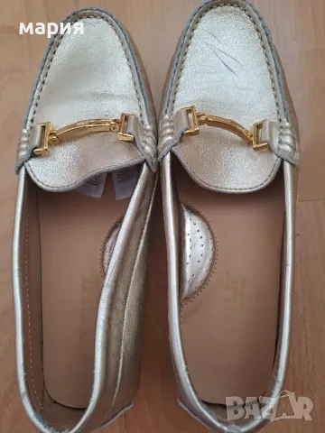 Златисти мокасини естествена кожа, снимка 2 - Дамски ежедневни обувки - 47382713