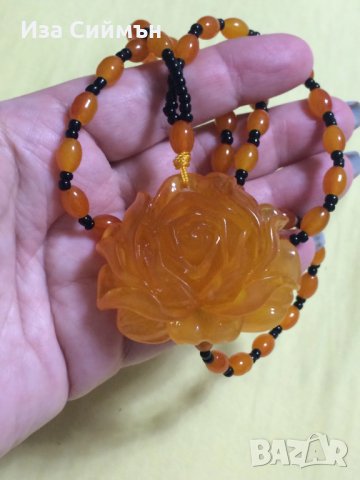 Винтидж колие роза от пчелен восък, снимка 5 - Колиета, медальони, синджири - 35234977