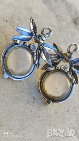 Масивни сребърни обеци с розов кварц, снимка 7 - Обеци - 42888936