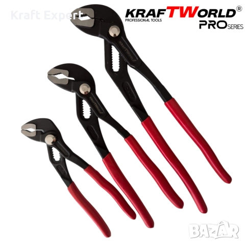 Комплект Водопроводни Клещи тип гарги Kraftworld pro – 3 части 175 мм, 250 мм, 300 мм с калъф, снимка 3 - Клещи - 52304002