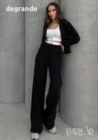 Черен дамски комплект от 3 части с блестящи камъчета, снимка 3 - Комплекти - 51055086