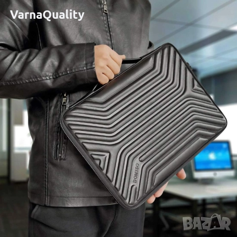 15.6" Стилна водоустойчива чанта за лаптоп – 90° отваряне, сигурно отделение, EVA пяна, двоен цип