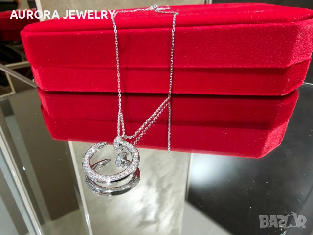 CARTIER Nail Juste un Clou Silver Paved Diamonds Дамско Колие Пирон, снимка 6 - Колиета, медальони, синджири - 53239105