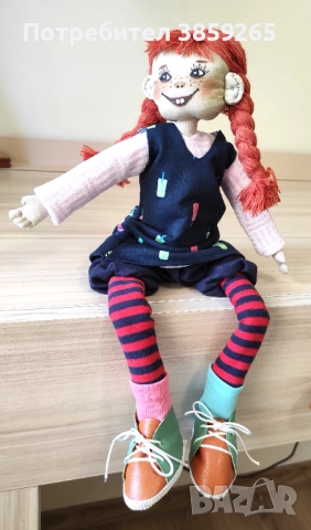 Кукла Пипи дълъг чорап.Ръчна изработка. Текстилна кукла. За игри и интериор., снимка 4 - Кукли - 52399284