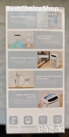 4-в-1 Портативен климатик, воден вентилатор с 3 скорости и нощна светлина, снимка 4 - Климатици - 54008607