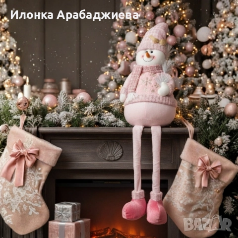 Декоративен коледен снежен човек с дълги крака – 80 см