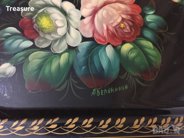 Стар метален поднос табла Жостово СССР, снимка 8 - Антикварни и старинни предмети - 40953955