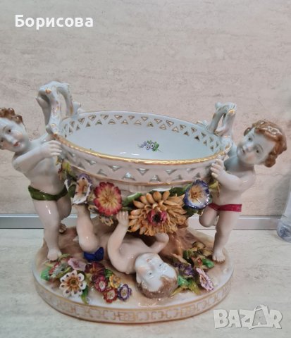 Дрезденска порцеланова фигура Повдигната фруктиера, снимка 2 - Декорация за дома - 39609695