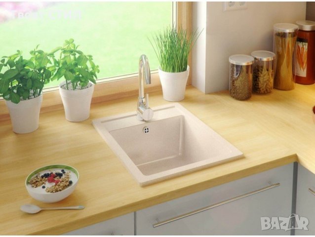 Гранитна Мивка за Кухня модел РИГА Антибактериална Бежава Кухненска Мивка, снимка 3 - Други - 30074530