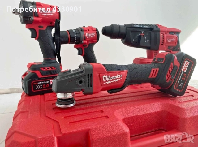 🔥 Milwaukee M18 комплект – 4 машини + 3 батерии + зарядно (нов)