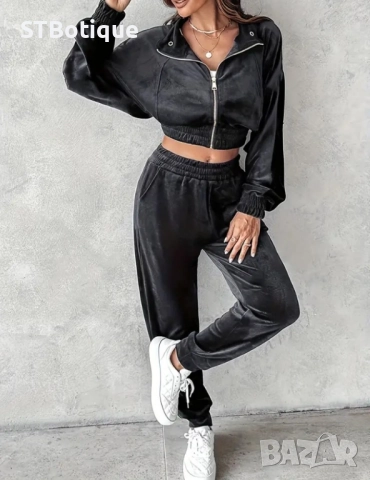 💕Комплект от 2 части – Елегантно дамско рипсено яке с цип и панталон с подплата от полар💕, снимка 5 - Спортни екипи - 52012251