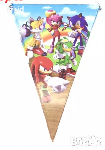 Соник Sonic Happy Birthday сини знаменца флагчета флаг Банер парти гирлянд декор рожден ден