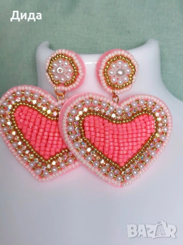 Красиви обеци - "Розово сърце", снимка 4 - Обеци - 53948382