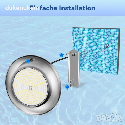 Ултратънък LED прожектор за басейн 35W – 3500 lm, неръждаема стомана, IP68, 12V, снимка 4 - Прожектори - 52623125