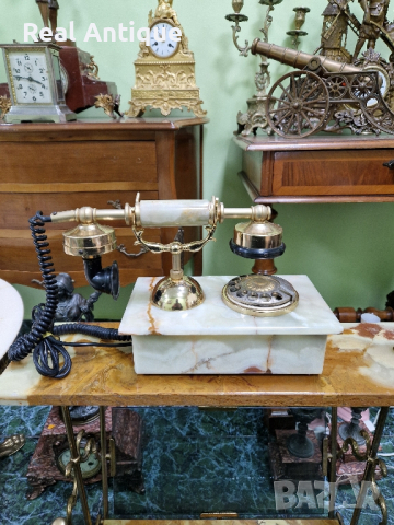 Уникален  рядък  антикварен колекционерски холандски телефон оникс позлатен бронз , снимка 3 - Антикварни и старинни предмети - 44550173