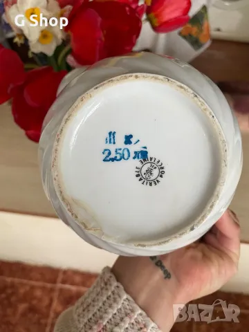 Масивна стара порцеланова кана бяла с цветя 2литра, снимка 4 - Антикварни и старинни предмети - 49876821