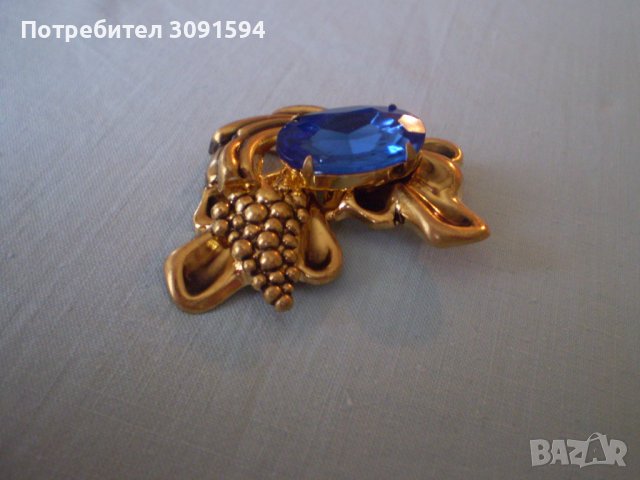 Винтидж  брошка панделка месинг синя апликация, снимка 6 - Антикварни и старинни предмети - 39290030