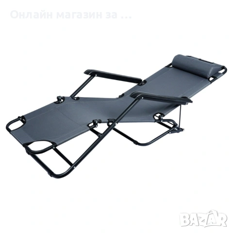 Сгъваем шезлонг, Vilde, сив, 3 позиции, размери 60x102x86см, компактен 489275, снимка 3 - Градински мебели, декорация  - 53232390