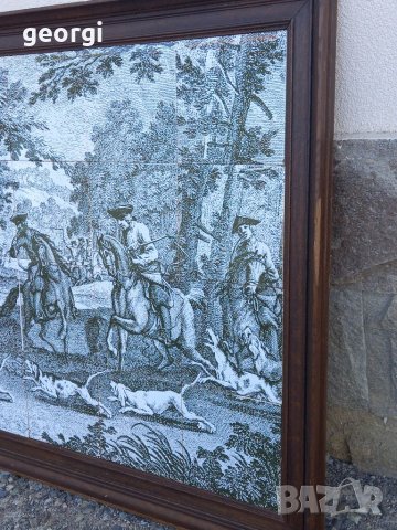Голямо порцеланово пано на ловна тематика Mosa Holland антика уникат , снимка 3 - Декорация за дома - 38426027
