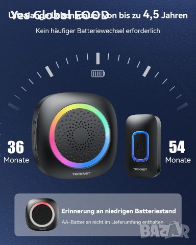 TECKNET безжичен звънец IP66 400 м с RGB индикация, снимка 8 - Друга електроника - 53234075