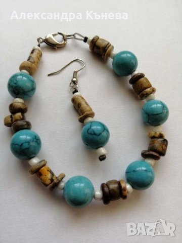 Дизайнерски комплект бижута с тюркоаз ръчна изработка + подарък, снимка 4 - Бижутерийни комплекти - 30018295