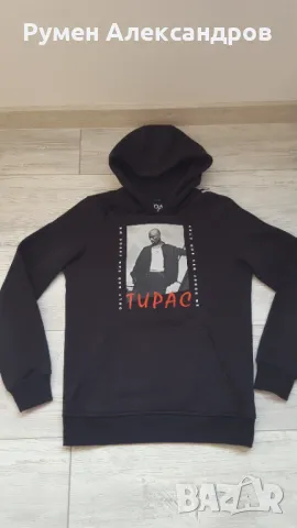 Мъжки черен ватиран суитшърт с качулка  TUPAC размер S, снимка 3 - Суичъри - 49666605