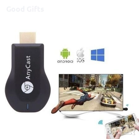 Безжичен HDMI адаптер Anycast M2 Plus – свържи телефона си с телевизора (Full HD 1080p, WiFi, Miraca, снимка 4 - Друга електроника - 52183660