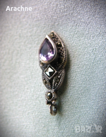 Сребърен медальон с аметист и марказити, снимка 6 - Колиета, медальони, синджири - 44213169