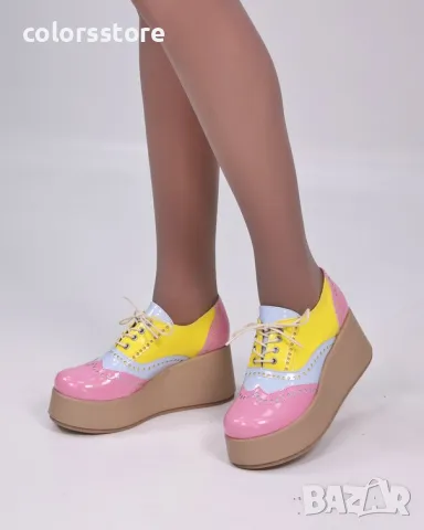 Обувки на платформа - розово, синьо и жълто лак - 450-L, снимка 2 - Дамски ежедневни обувки - 49889952