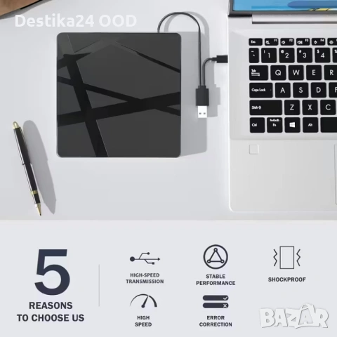 Външно CD/DVD устройство с USB 3.0 и Type-C – преносимо, снимка 2 - Друга електроника - 53315630