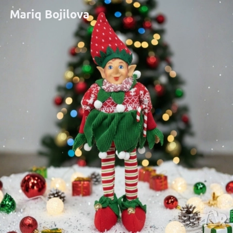 Коледен Елф – декоративна фигура с меки крачета и празнично облекло, снимка 3 - Декорация за дома - 52105537
