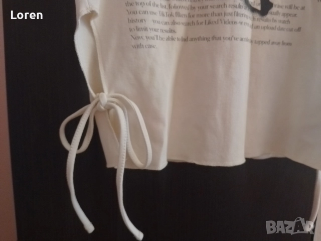 Ново!*Bershka*Къса кремава готина тениска с 🎀 💋панделки🎀💋, снимка 3 - Тениски - 52637542