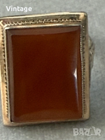 Разкошен сребърен позлатен пръстен с естествен камък Сердолик  , снимка 8 - Пръстени - 54306439