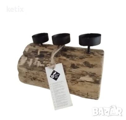 Дървен свещник за три свещи, снимка 2 - Декорация за дома - 50505792