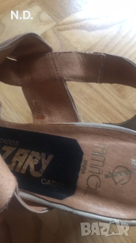 Бежеви дамски сандалети от естествена кожа с ток 6 см, размер 37 , снимка 6 - Сандали - 40871712