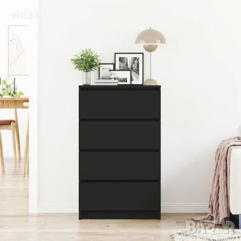 vidaXL Сайдборд, черен, 60x35x98,5 см, инженерно дърво, снимка 3 - Бюфети - 56147688