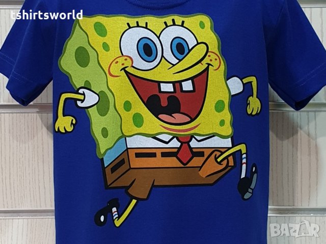 Нова детска синя тениска с дигитален печат Спондж боб, SpongeBob, снимка 6 - Детски тениски и потници - 31691067