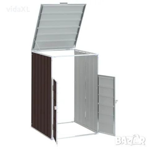 vidaXL Навес за един кош за боклук, Кафяв, 72x81x115 см, стомана, снимка 4 - Кошове за боклук и контейнери - 56147466