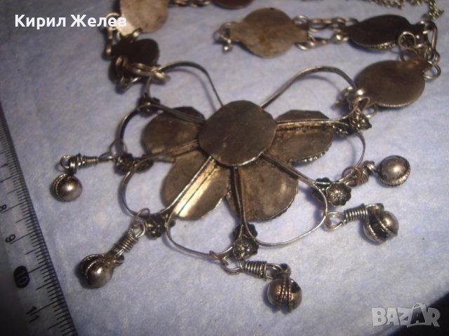 СТАРА СКЪПОЦЕННА ЕТНО СТИЛ ОРИЕНТАЛСКА ПОСРЕБРЕНА ОГЪРЛИЦА НАТУРАЛНИ КАМЪНИ НЕФРИТ АХАТ ЯСПИС 70881 , снимка 17 - Антикварни и старинни предмети - 37395584