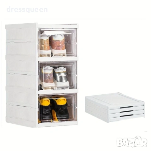 4914 Комплект 3 прозрачни кутии за обувки за вертикално подреждане, 52.5 см височина