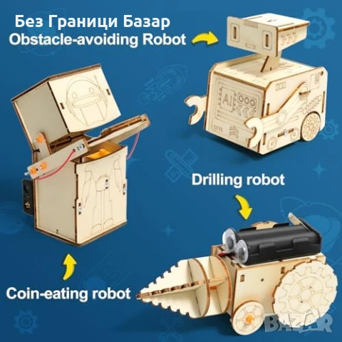 Нов Дървен STEM Робот 6 в 1 Играчка Комплект Научни Експерименти за деца, снимка 2 - Образователни игри - 50636654