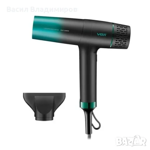 Професионален сешоар VGR V-442, 2200 W, BLDC мотор, йонизация, зелено/черен
