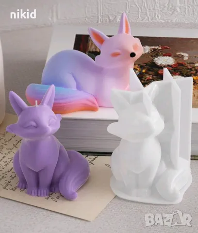 3D Лисица седнала легнала силиконов молд форма калъп за фондан шоколад гипс смола свещ декор, снимка 6 - Форми - 45753686